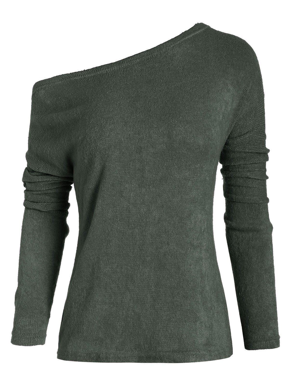 

Dolman Sleeves Skew Neck Pullover Sweater, Army green