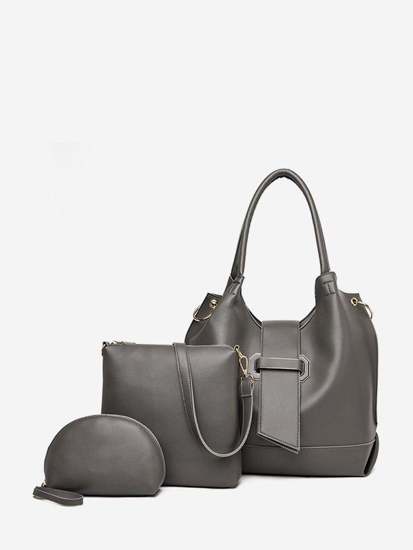 

3Pcs Solid Leather Bag Set, Gray