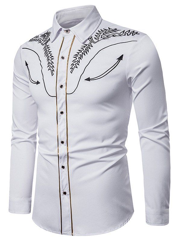 

Embroidered Contrast Trim Button Shirt, White