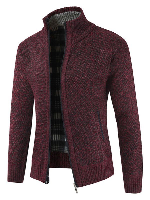 

Solid Color Zip Up Full Sleeves Cardigan, Red wine