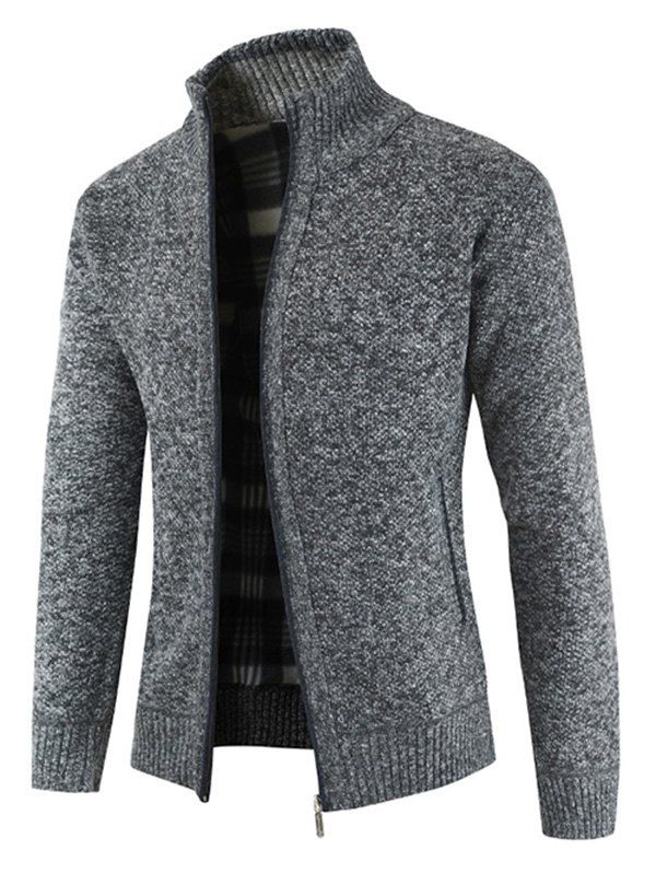 

Solid Color Zip Up Full Sleeves Cardigan, Dark gray