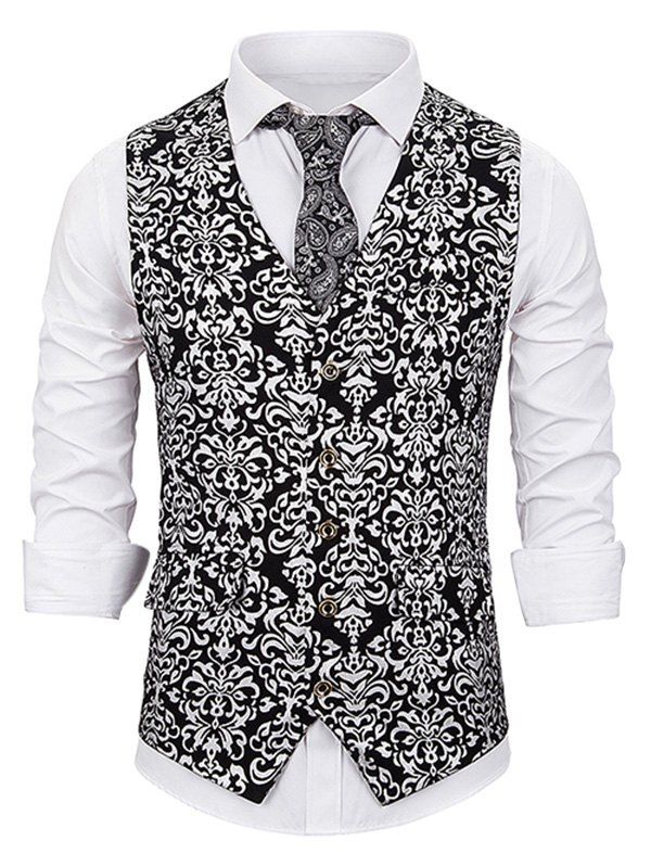 

Gilding Totem Pattern Single Breasted Business Vest, Silver