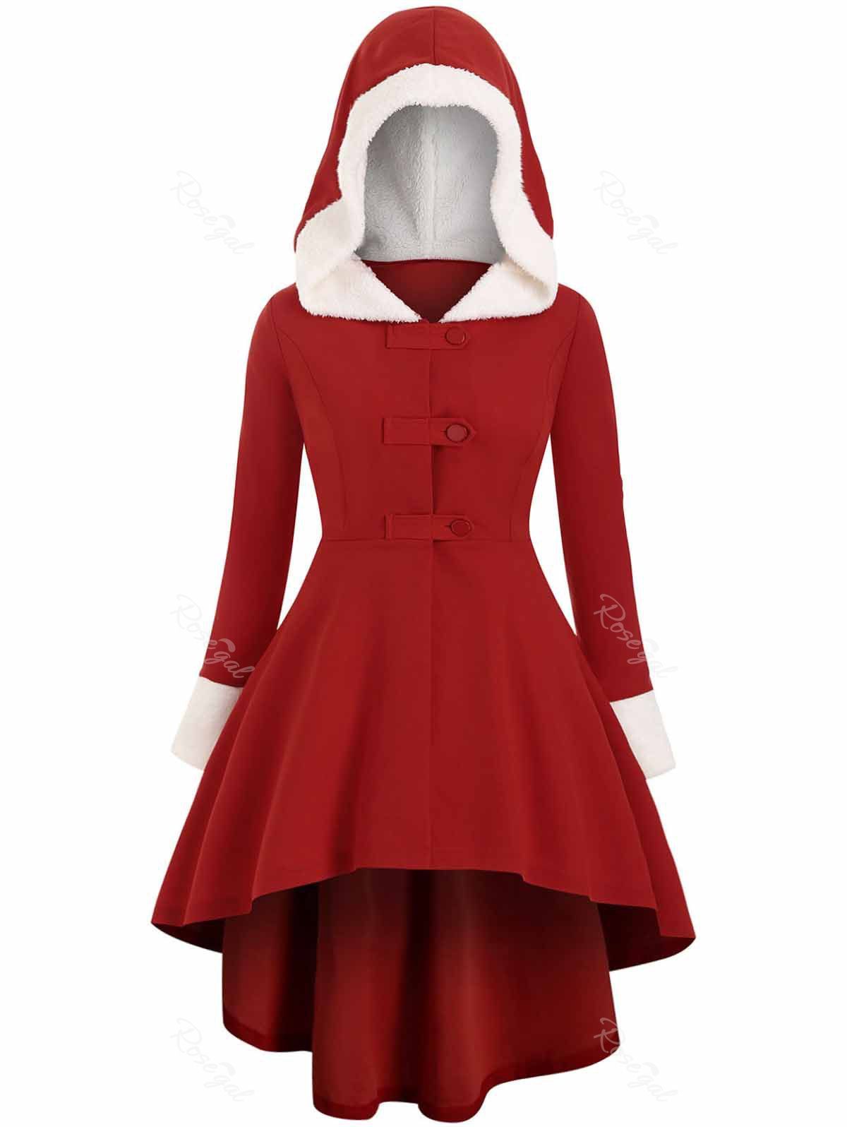 

Plus Size Faux Shearling Hooded Christmas High Low Coat, Red