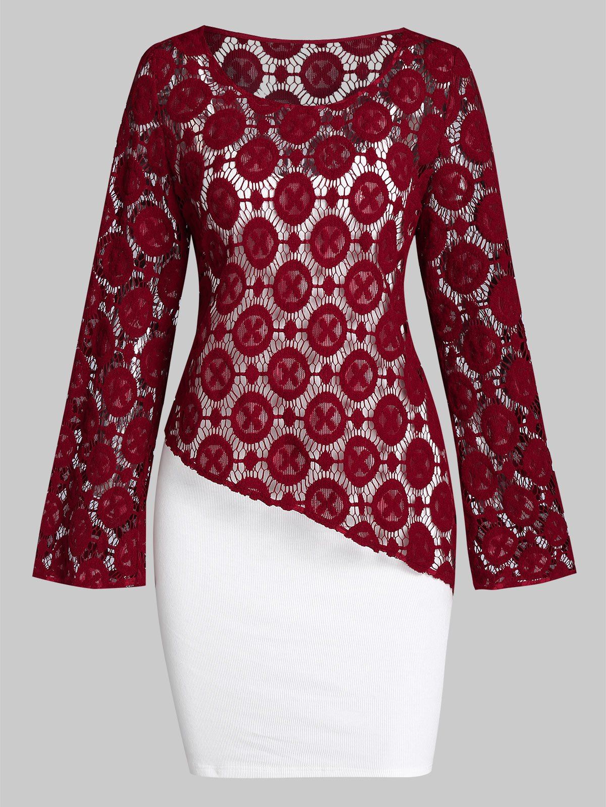 

Spaghetti Strap Solid Bodycon Dress with Applique Top, Red wine