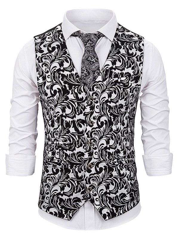 

Gilding Totem Print Single Breasted Business Vest, Silver