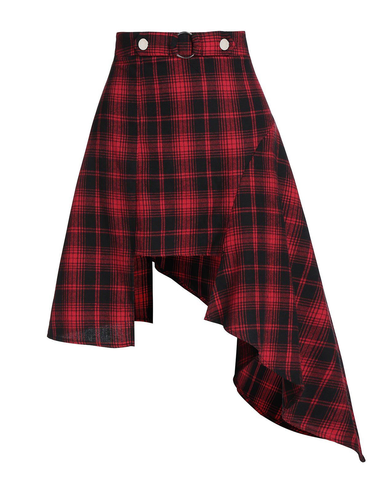 

High Rise Asymmetrical Plaid Skirt, Red