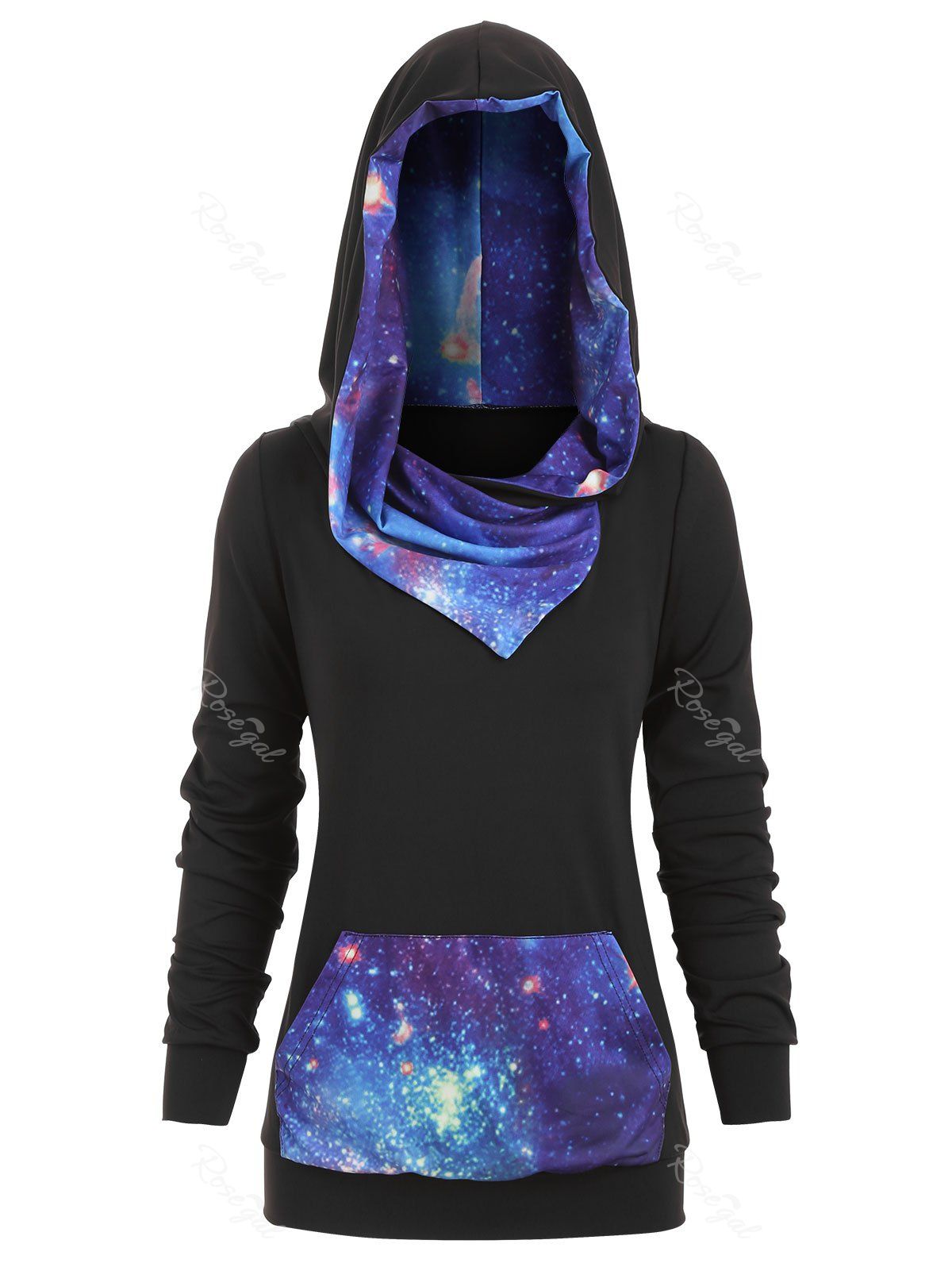 

Plus Size 3D Galaxy Print Pullover Hoodie, Black