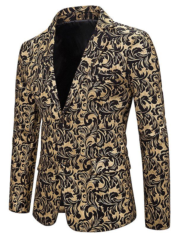 

Gilding Totem Pattern Single Breasted Lapel Blazer, Gold