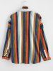 Colorful Striped Pockets Button Up Corduroy Shirt -  