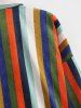 Colorful Striped Pockets Button Up Corduroy Shirt -  