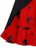 Robe d'Halloween Ligne A Vintage à Epaule Dénudée de Grande Taille avec Gilet en Couleur Unie - Rouge Lave L