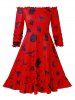 Robe d'Halloween Ligne A Vintage à Epaule Dénudée de Grande Taille avec Gilet en Couleur Unie - Rouge Lave 1X