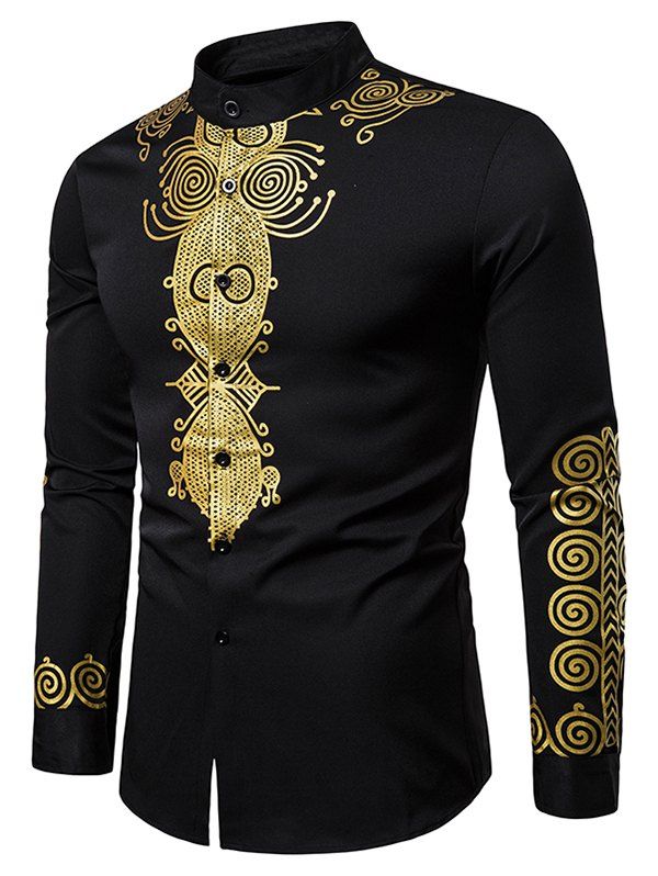 

Long Sleeve Gliding Totem Button Shirt, Black