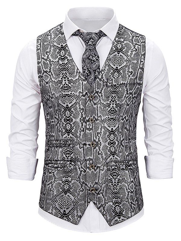 

Gilding Snakeskin Pattern Single Breasted Business Vest, Silver