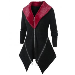 

Plus Size Tunic Two Tone Asymmetric Cardigan, Black