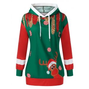 

Plus Size Christmas Elk Printed Hoodie, Multi