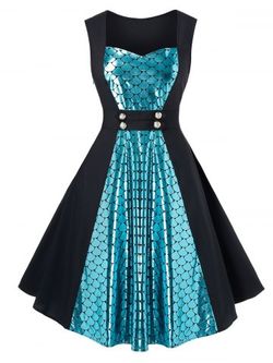 Plus Size A Line Sleeveless Sweetheart Collar Vintage Dress - BLACK - 2X