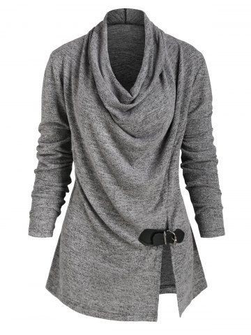 rosegal Heather Slit Buckle Cowl Neck Knitwear