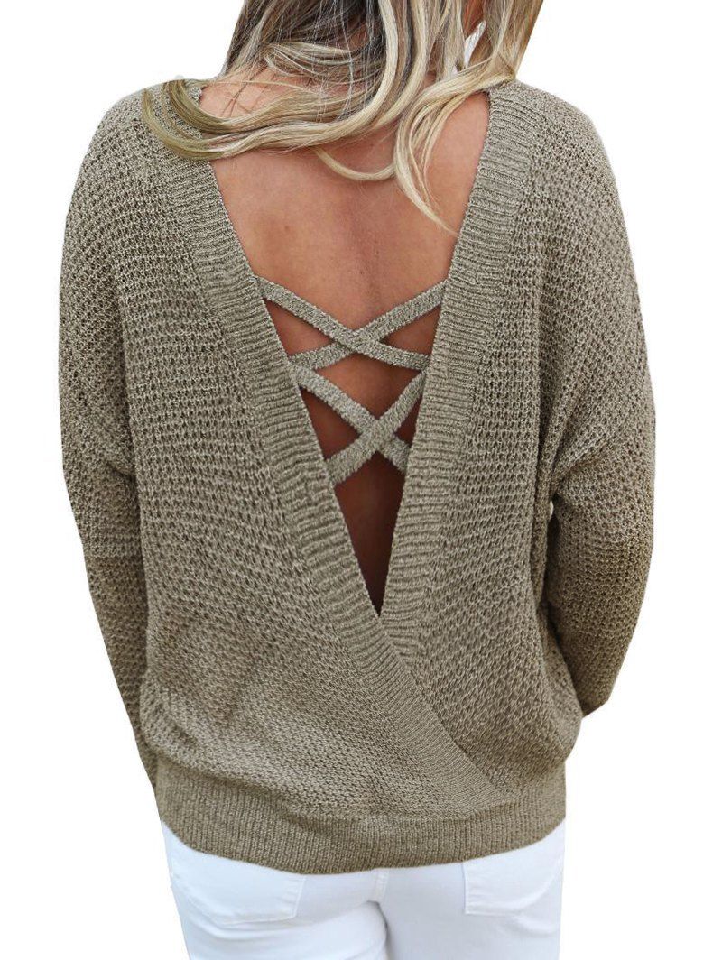 

Criss Cross Drop Shoulder Convertible Sweater, Wood
