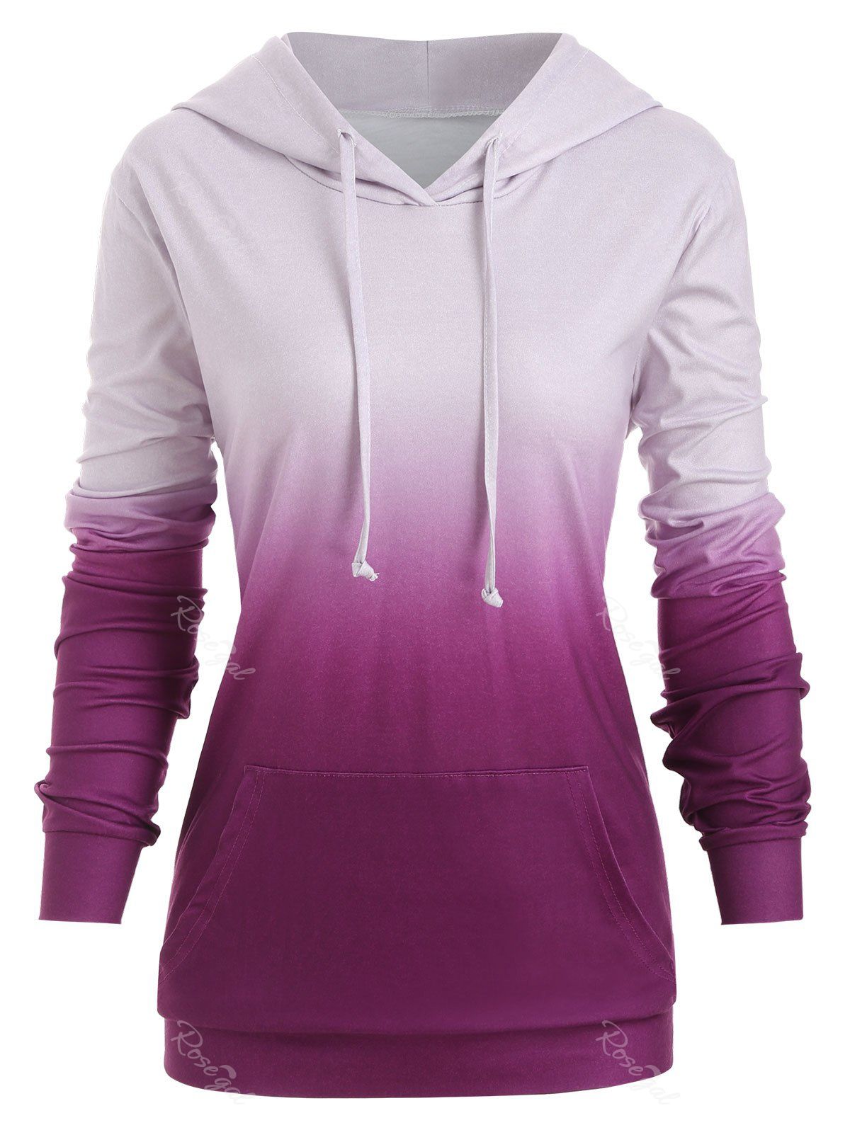 

Plus Size Kangaroo Pocket Ombre Drawstring Hoodie, Purple