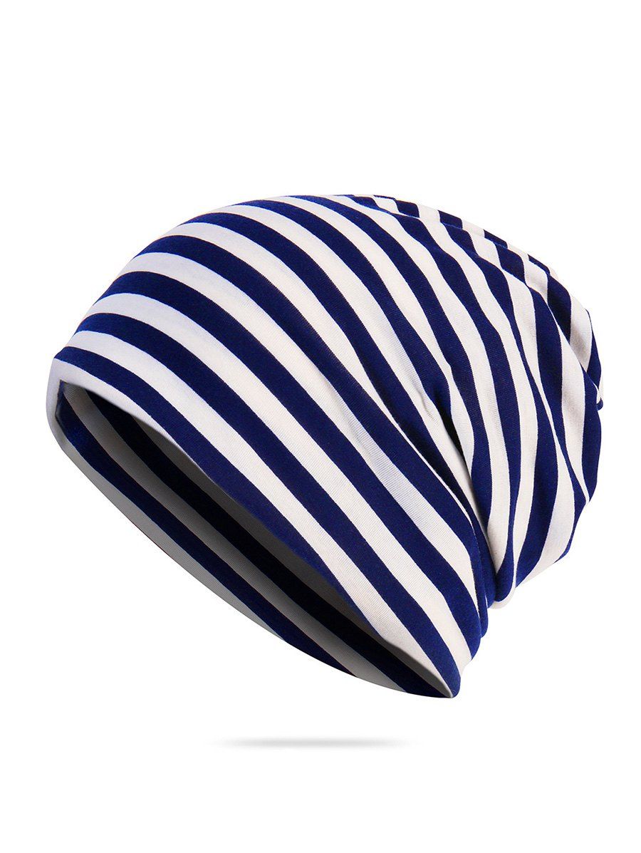 

Striped Print Knitted Outdoor Hat, Blue