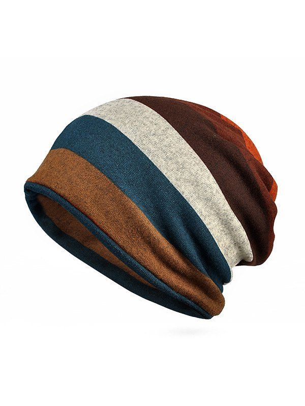 

Striped Print Knitted Double Use Scarf Hat, Orange