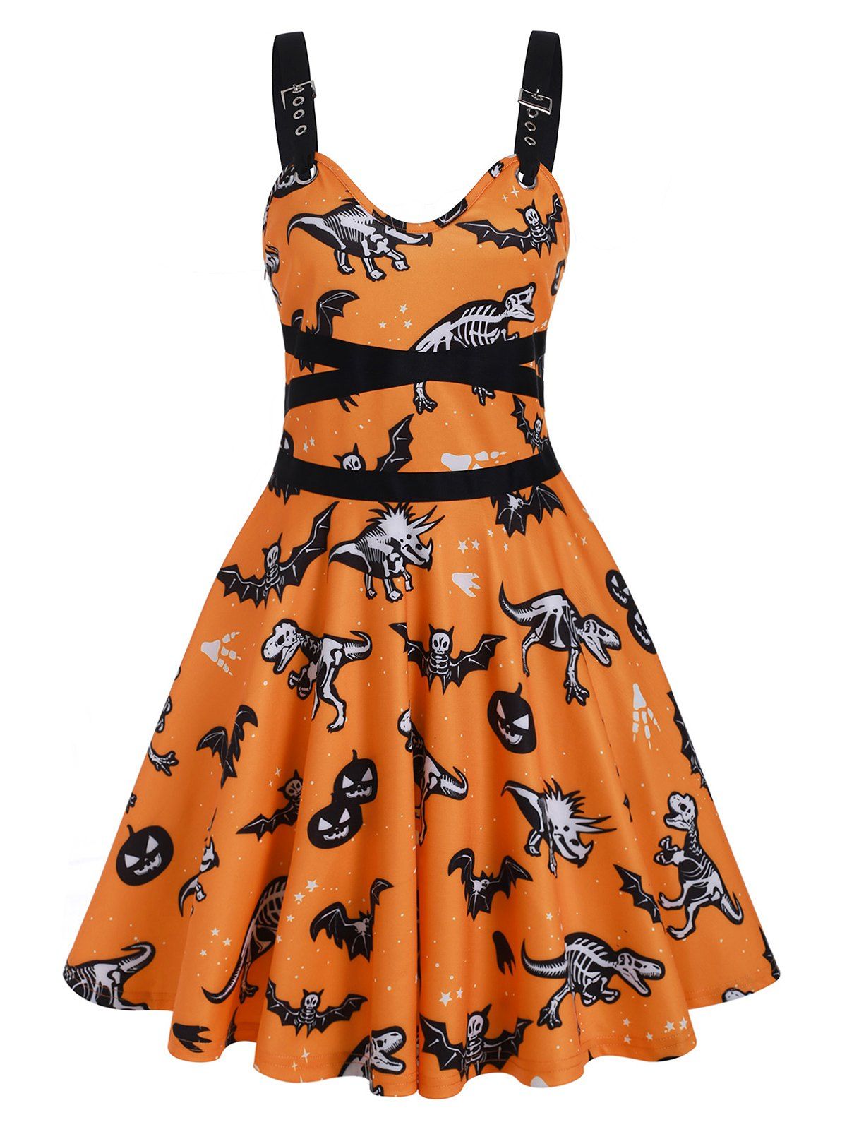 

Dinosaur Bat Skeleton Halloween A Line Dress, Basket ball orange