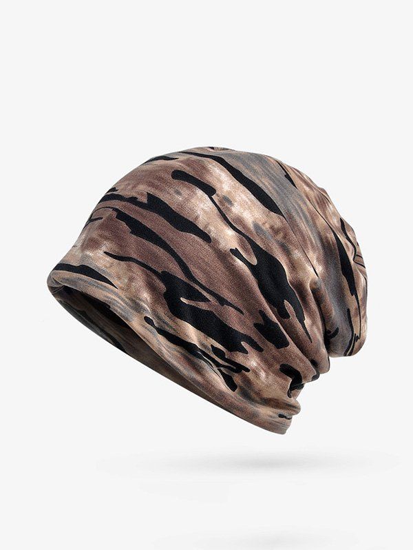 

Camouflage Print Elastic Double Use Scarf Hat, Coffee