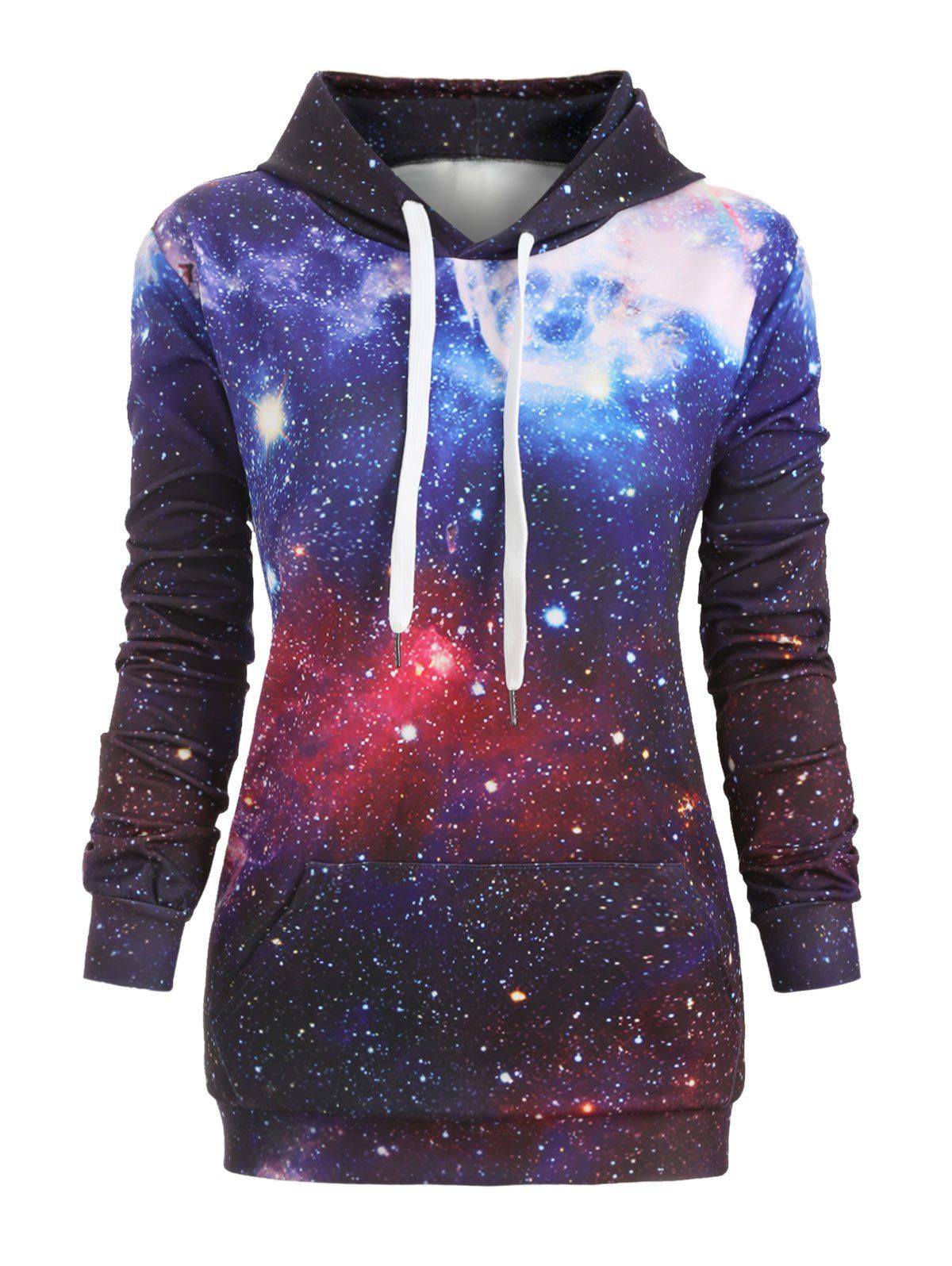 

Starry Sky Kangaroo Pocket Longline Hoodie, Multi-b
