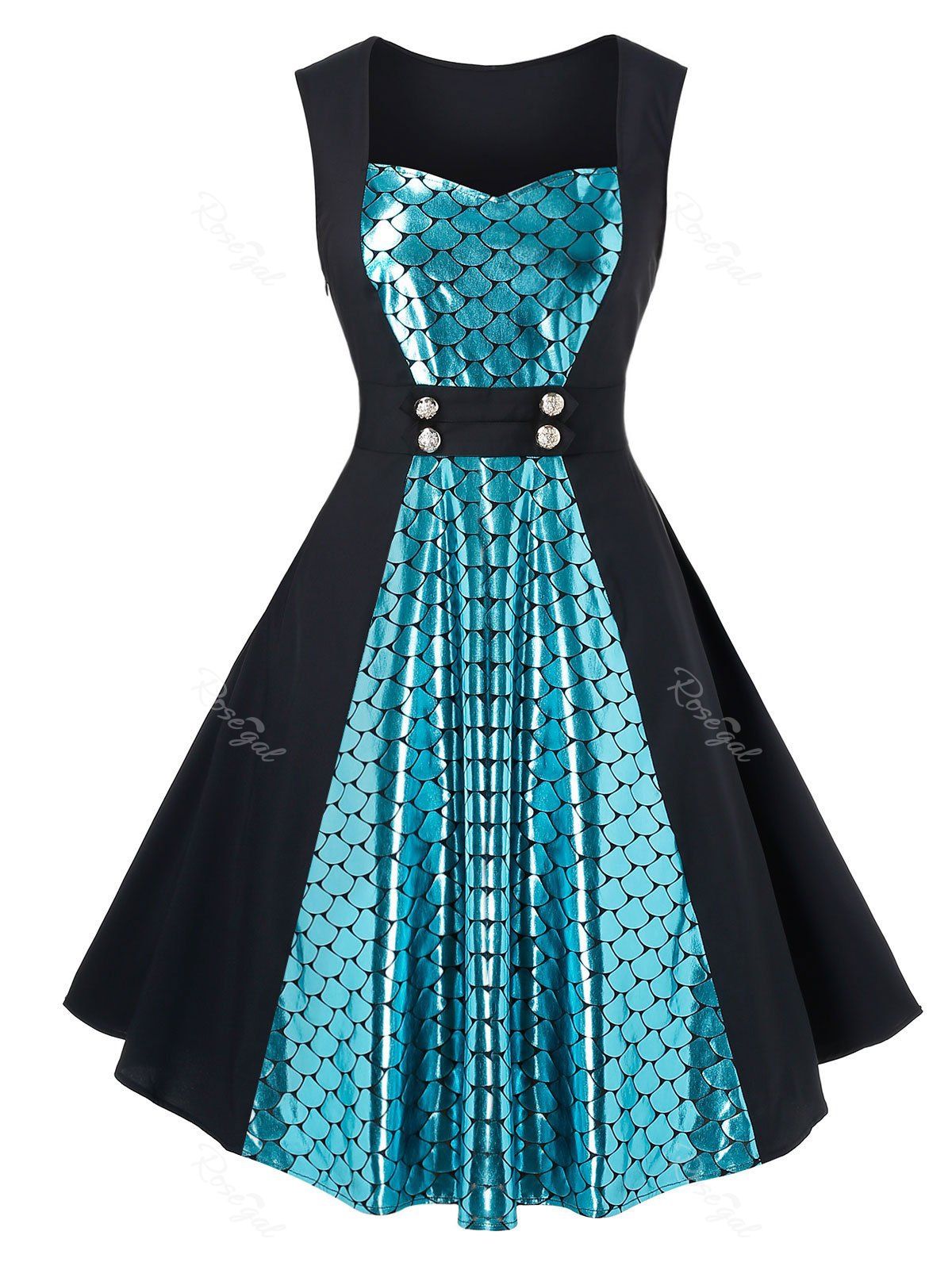 

Plus Size A Line Sleeveless Sweetheart Collar Vintage Dress, Black
