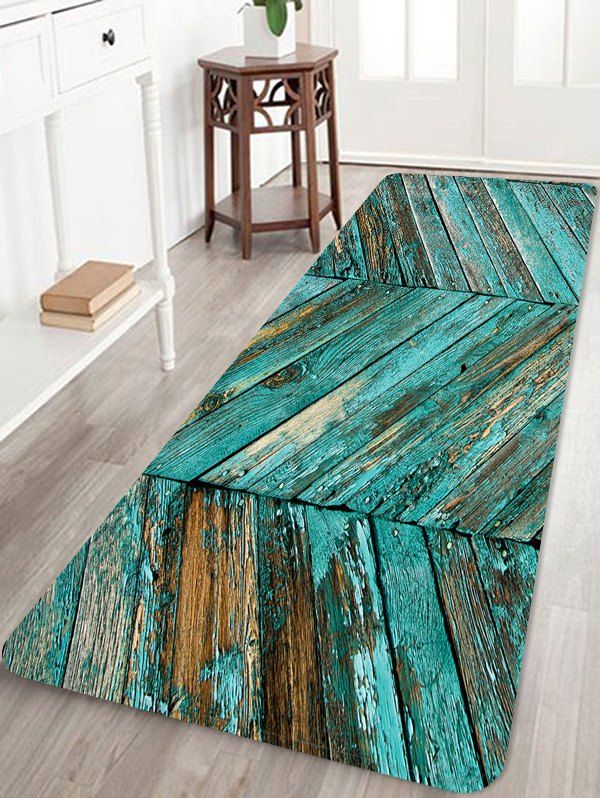 

Retro Wooden Board Pattern Water Absorption Area Rug, Multi