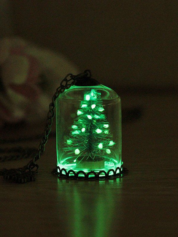 

Christmas Tree Glass Cover Luminous Chain Pendant Necklace, Light cyan