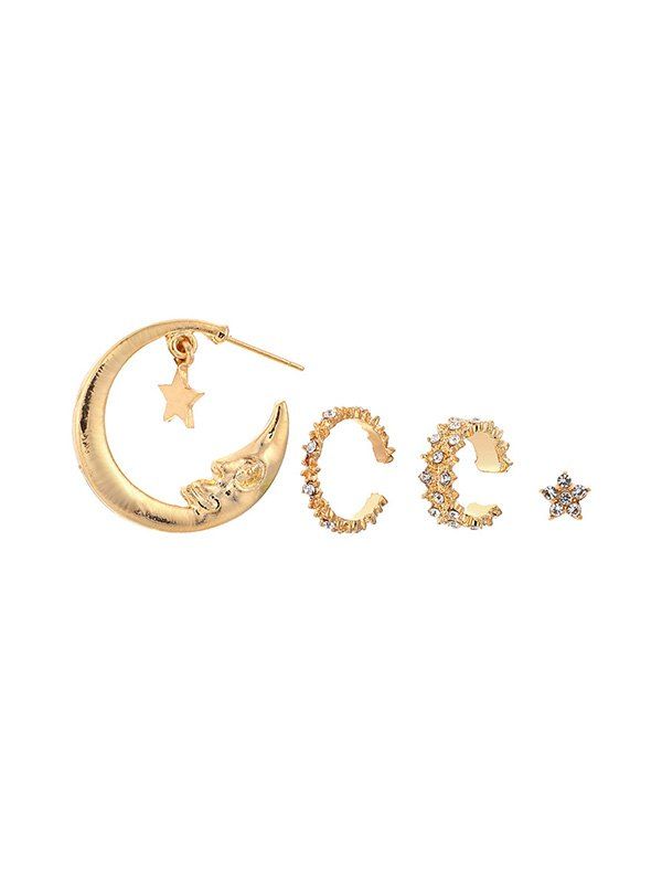 

4Pcs Rhinestone Moon Star Earrings Set, Gold