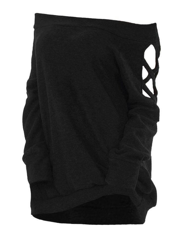 

Off The Shoulder Crisscross Cutout Tunic Knitwear, Black