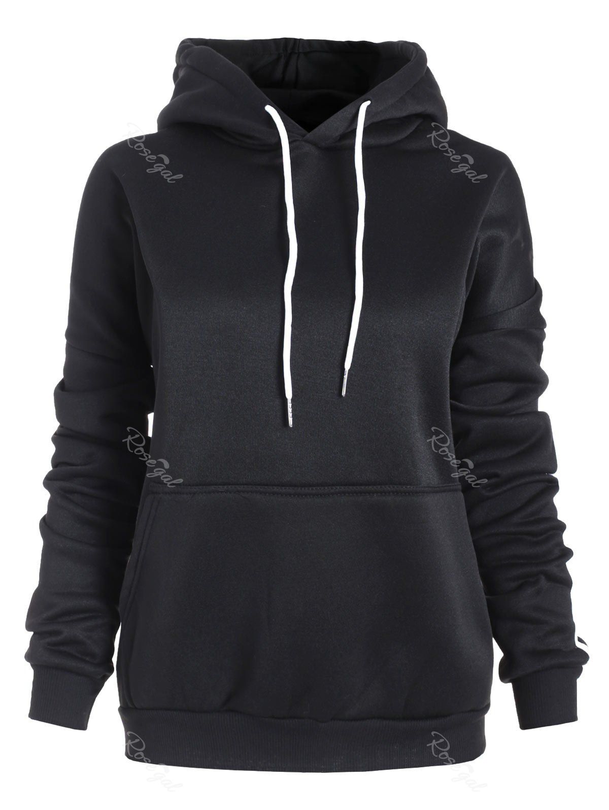 

Plus Size Drawstring Stripe Trim Pullover Hoodie, Black