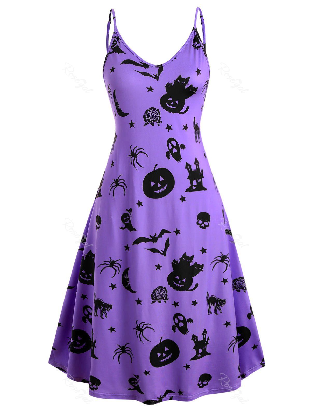 

Plus Size Halloween Print Midi Cami Dress, Purple sage bush