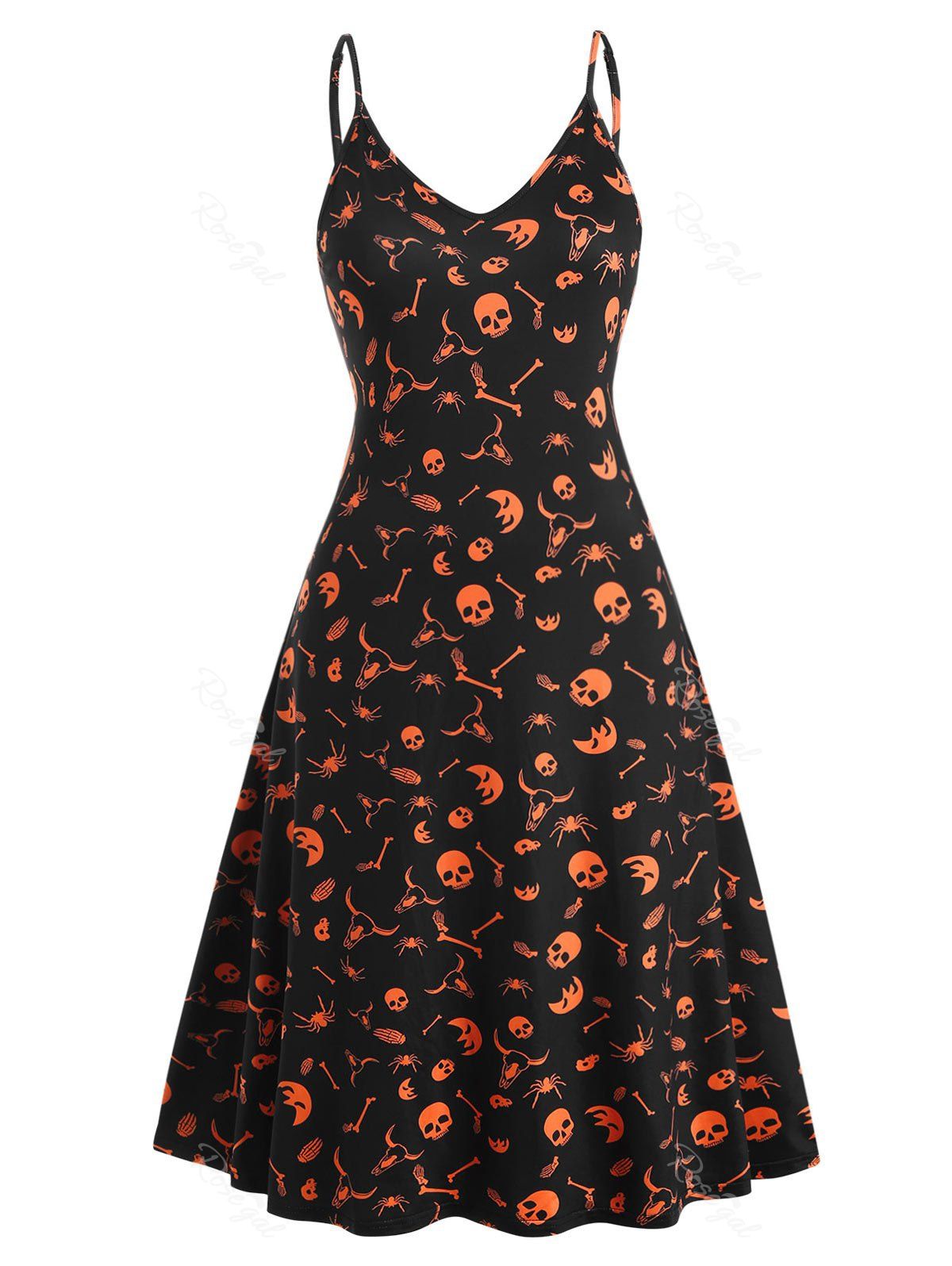 

Plus Size Halloween Print Midi Cami Dress, Pumpkin orange