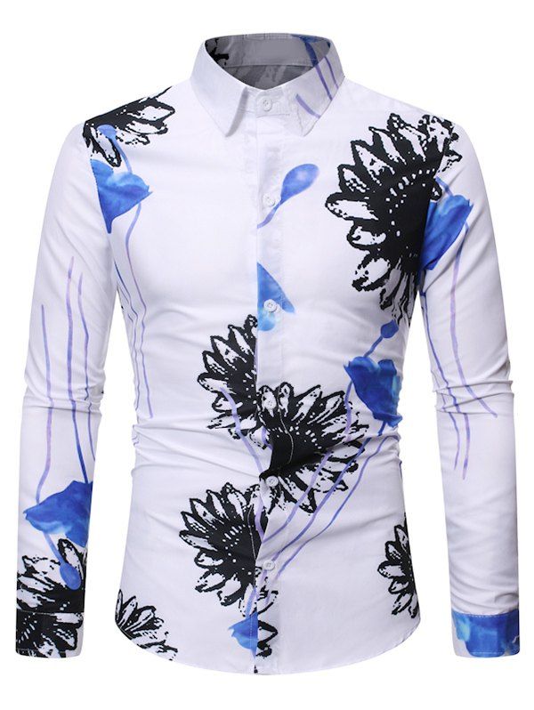 

Floral Painting Long Sleeves Casual Shirt, White