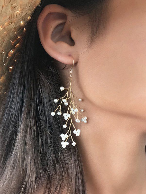 

Tree Branch Pattern Pearl Decorate Dangle Earrings, White