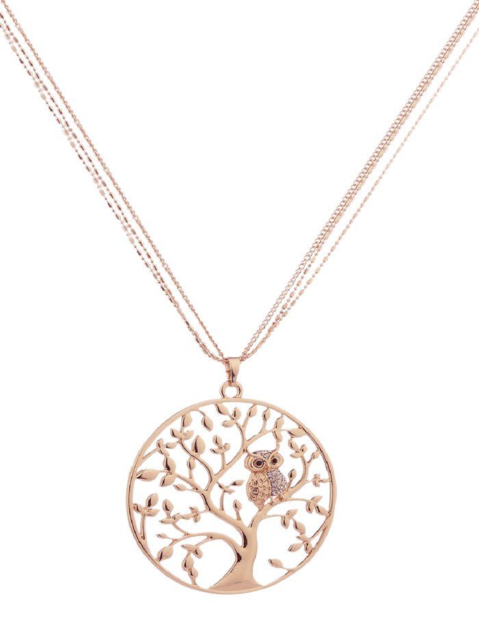 

Owl Tree Design Alloy Chain Necklace, Rose gold