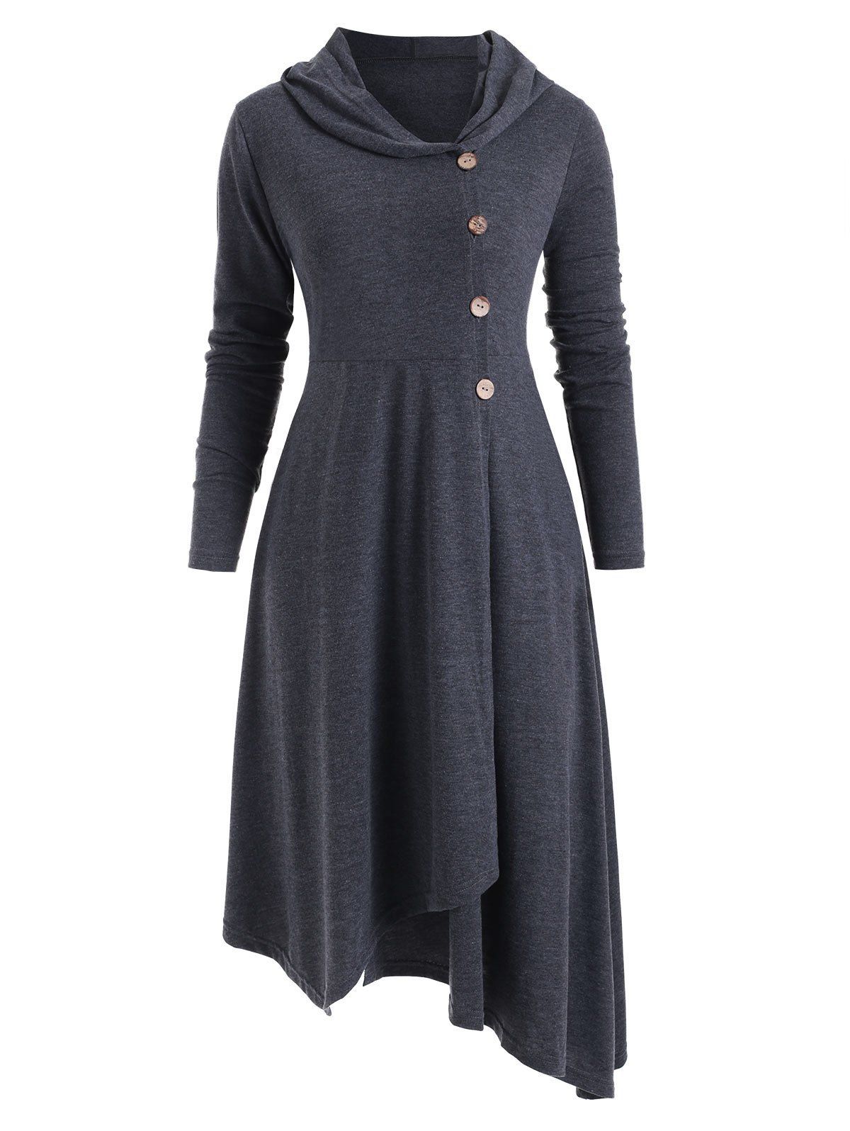 

Hooded Single Breasted Asymmetrical Coat, Gray