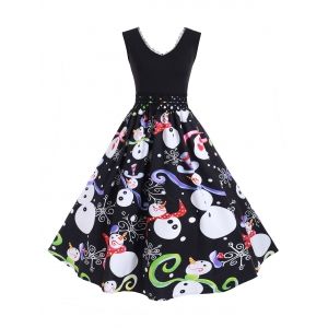 

Plus Size Christmas Snowman Guipure Lace Dress, Black