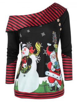 Plus Size Christmas Skew Neck Printed Sweatshirt - RED WINE - 5X