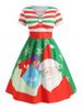 Plus Size Christmas Santa Claus A Line Striped Midi Dress -  