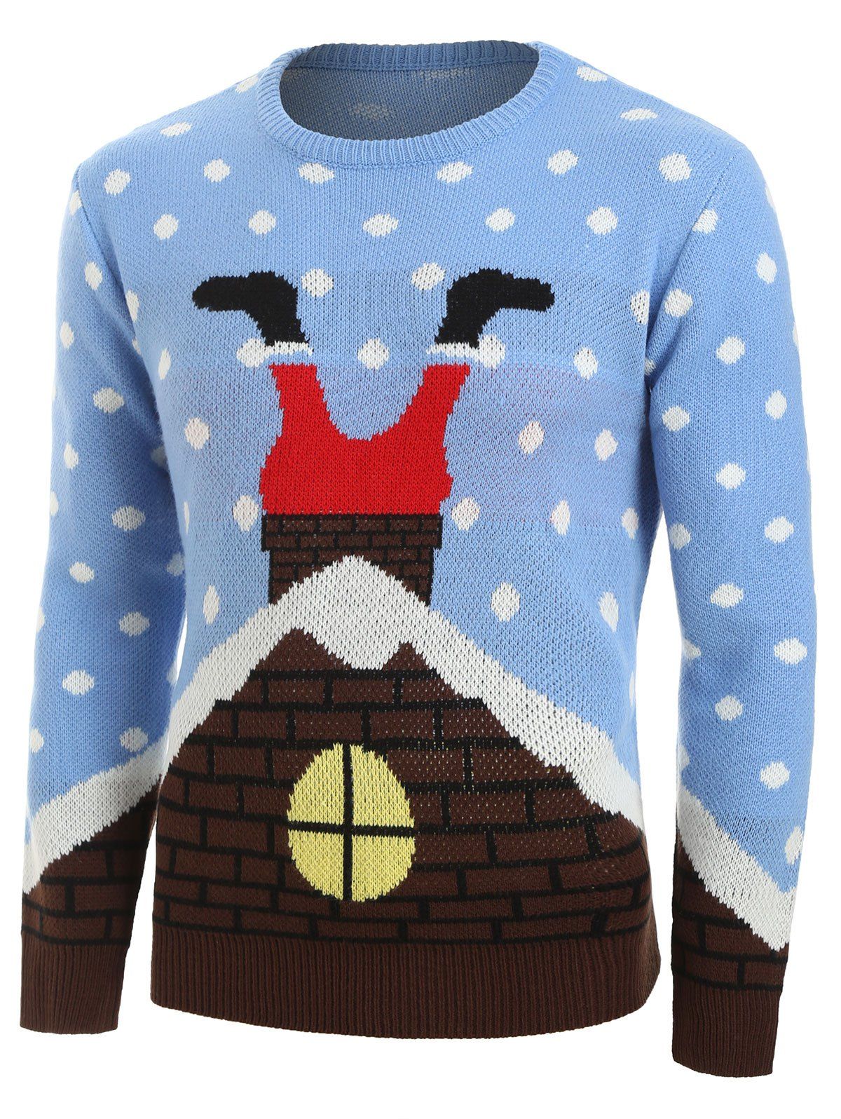 

Christmas Santa Claus House Pattern Sweater, Day sky blue