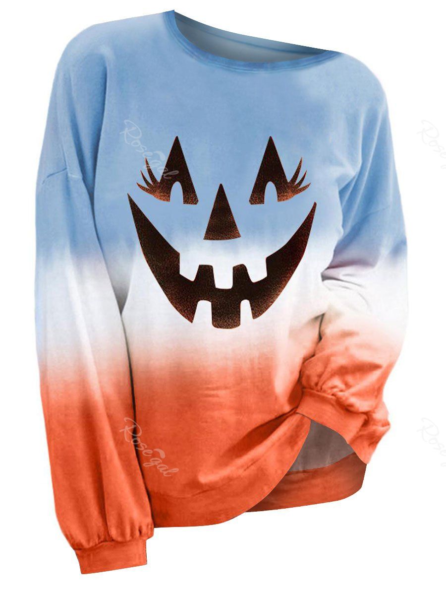 

Plus Size Pumpkin Ombre Halloween Long Sleeves Top, Multi