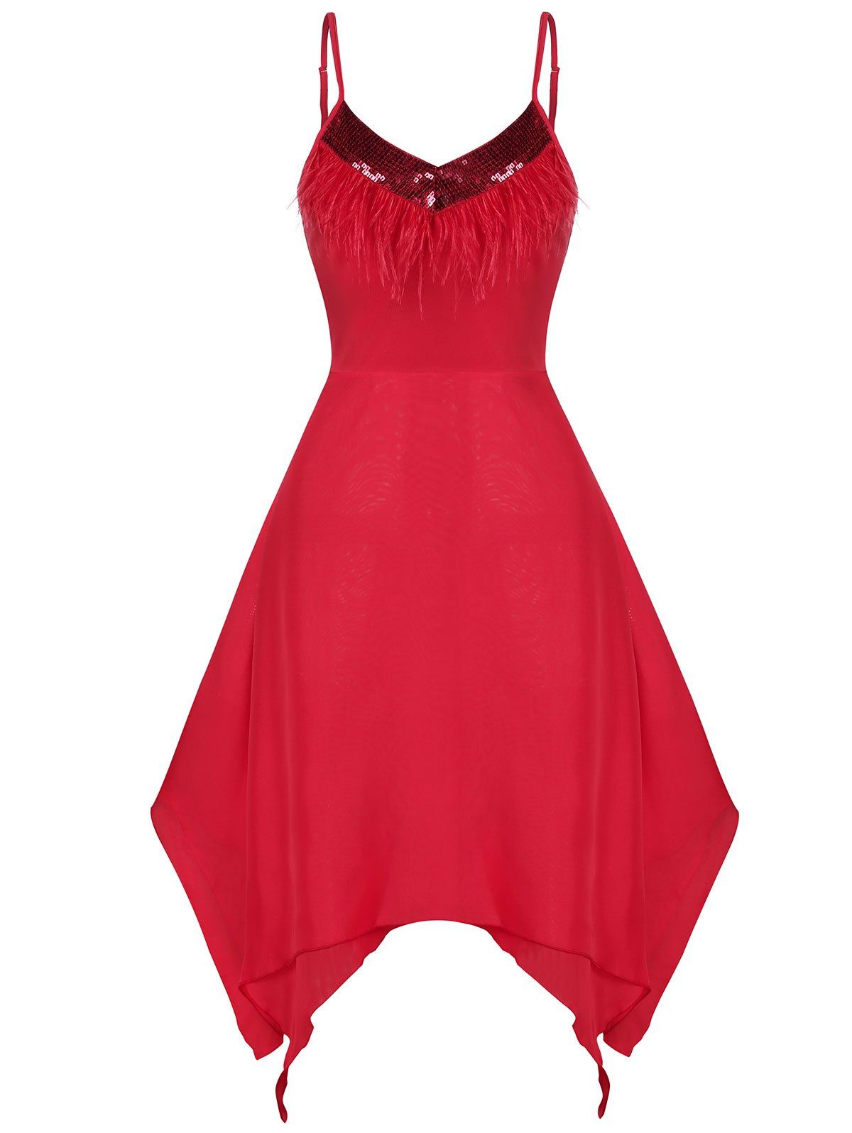 

High Waist Cami Asymmetrical Dress, Red