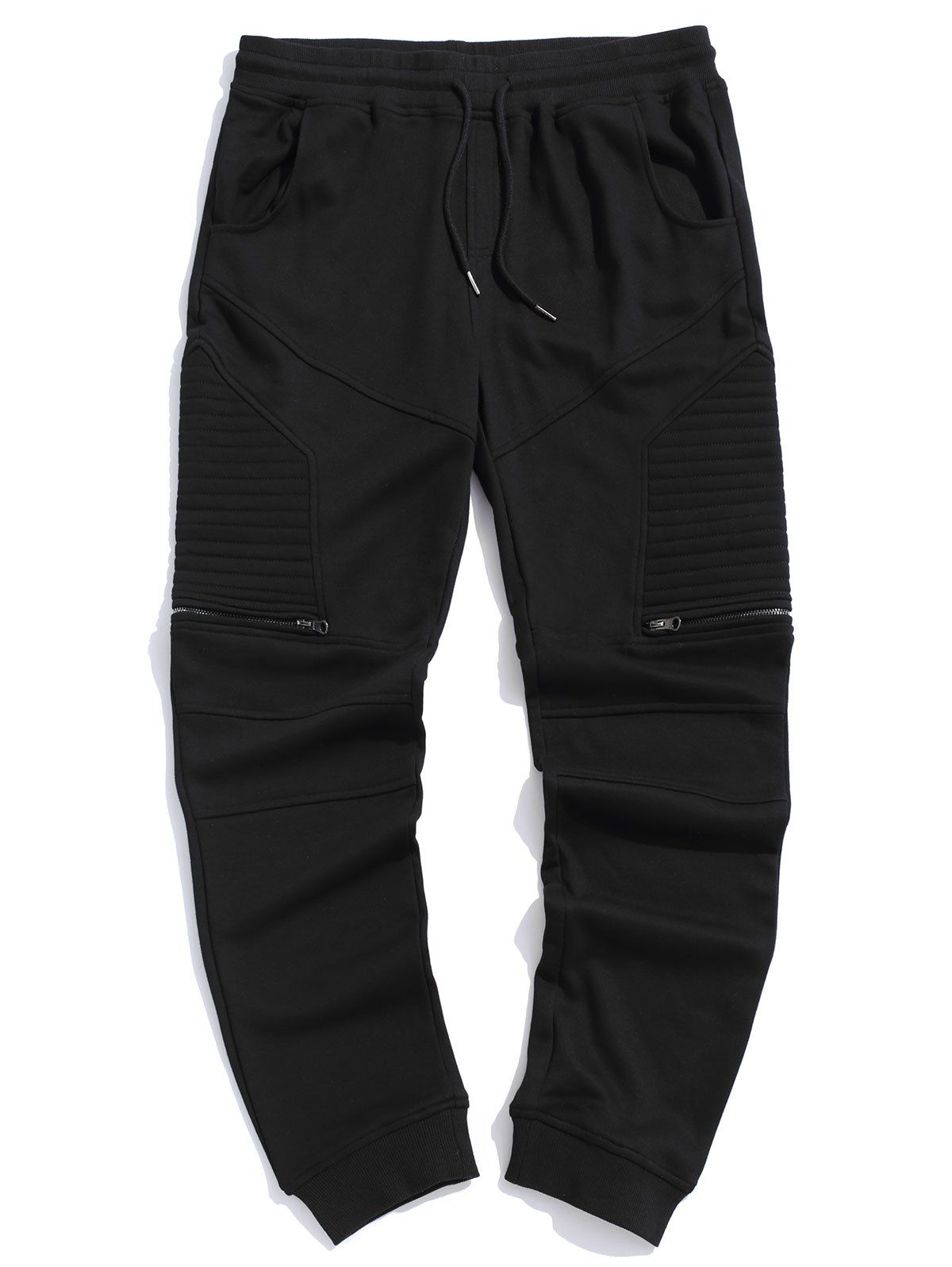 

Plus Size Multi-pocket Zipper Drawstring Sweatpants, Black