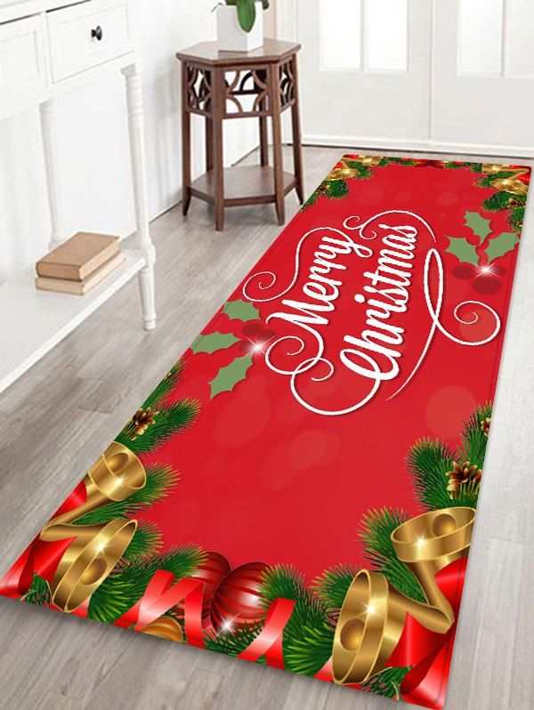 

Merry Christmas Bell Print Floor Rug, Red