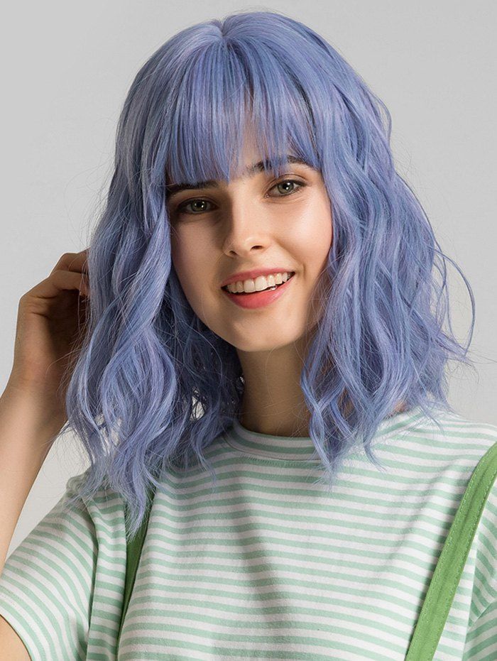 

Medium See-through Bang Wavy Party Wig, Lavender blue